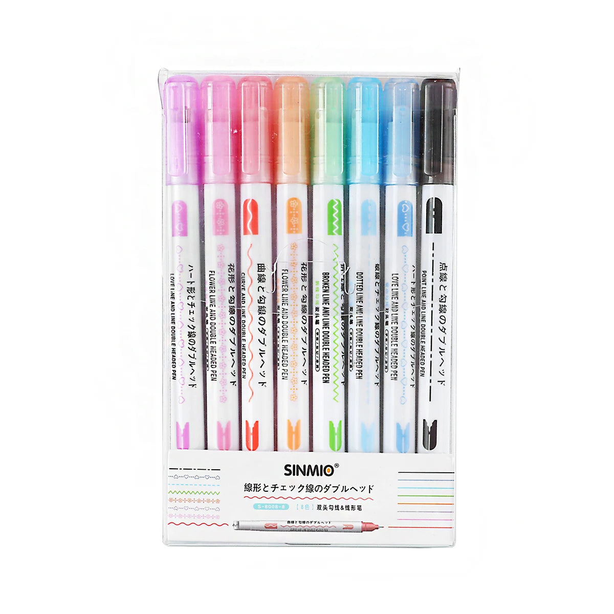 8pcs Dual Line Contour Markers, Dual Tip Curve Pens, Multicolor Fun Curved Pens, Quick Dry Markers Note Drawing Highlighter, Cur