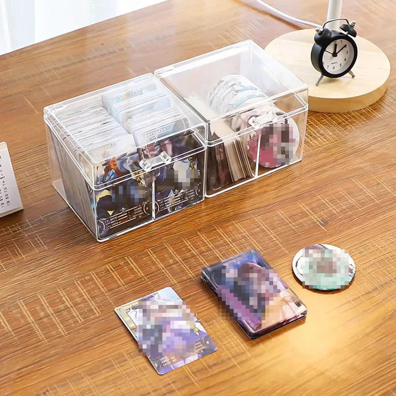 Clear Acrylic Card Organizer - Holds 400 Cards, Dual Compartment Display Box for Postcards & Game Cards
