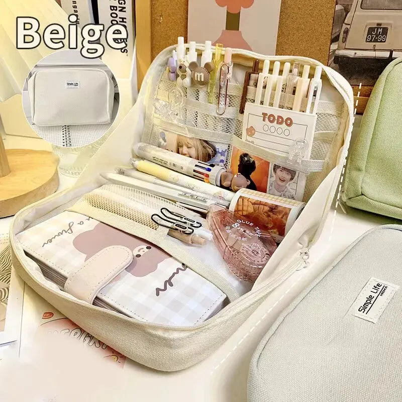 1PC StationeryBag Pencil Case Large Capacity Pencil Case Handheld Pencil Case Stationery Box Cosmetics Portable Gifts Suitable F
