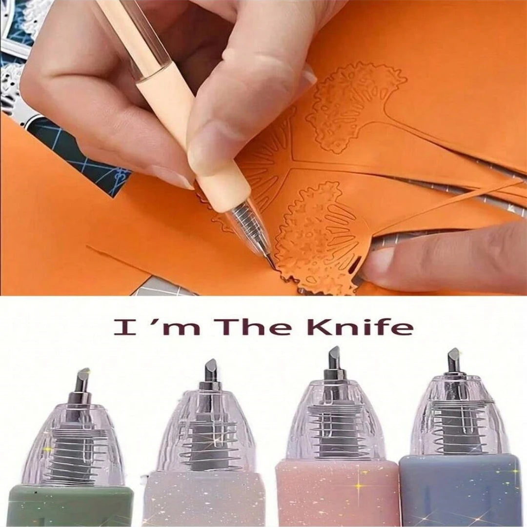 6/1pcs Wrapping Cutting Utility Pen Knife Retractable Press Hand Account Pen Knife Creative Art Paper Cutting Tool for Student