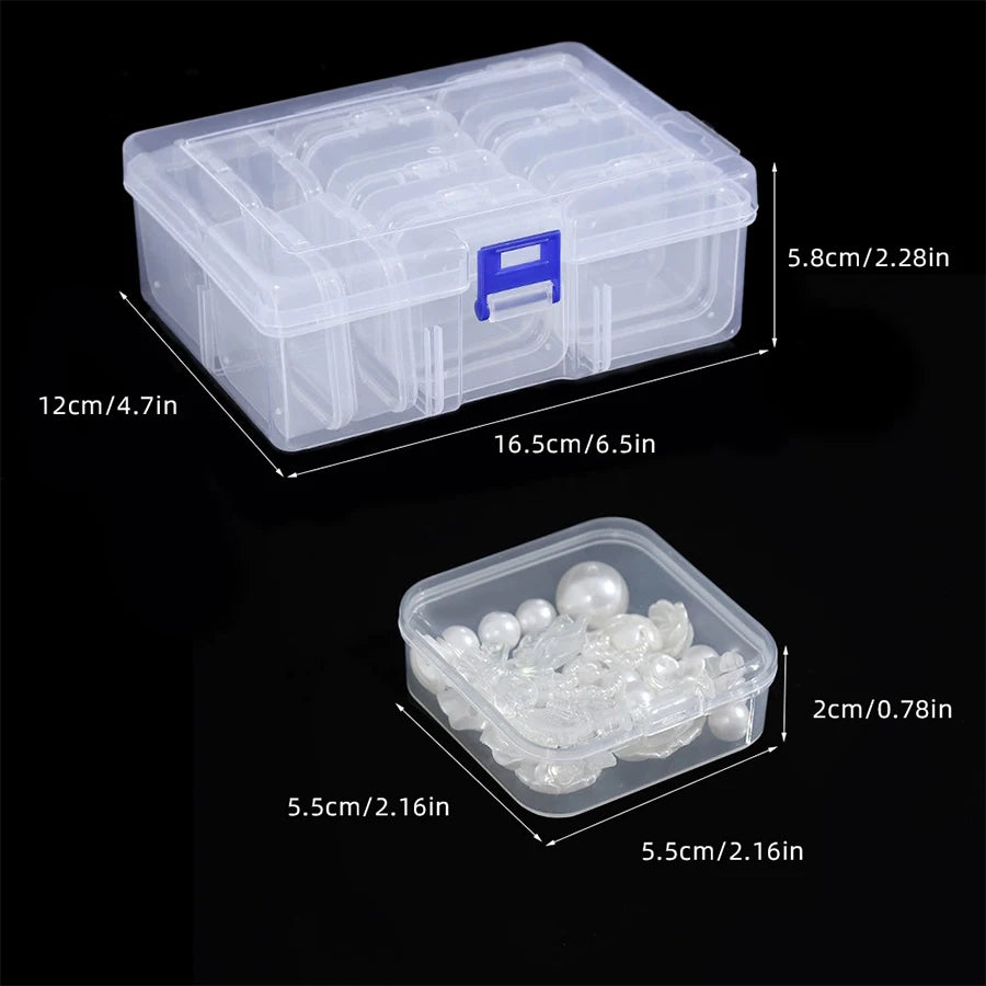 Durable plastic storage box, 14/30 compartments and small container - transparent jewelry and small item organizer