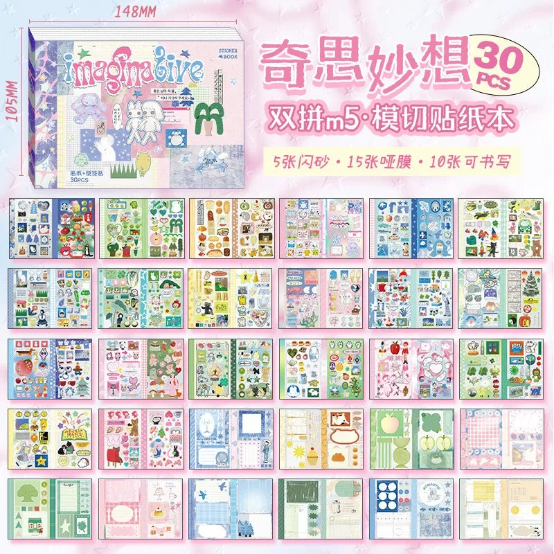 Kawaii Dual M5 Sticker Book Ins Korean Style Cute Cartoon Decorative Stickers Romantic DIY Handbook Scrapbook School Supplies