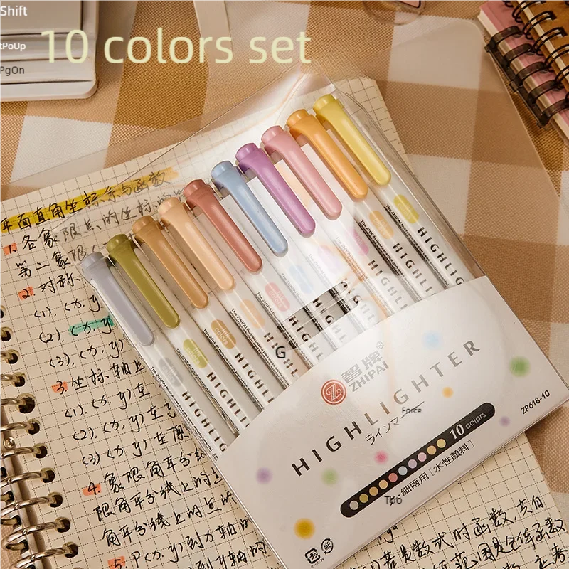 10pcs Pale Colors Dual-Tip Highlighters,Fluorescence Marking Pen for Emphasizing Key Points Double Point Makers Pen