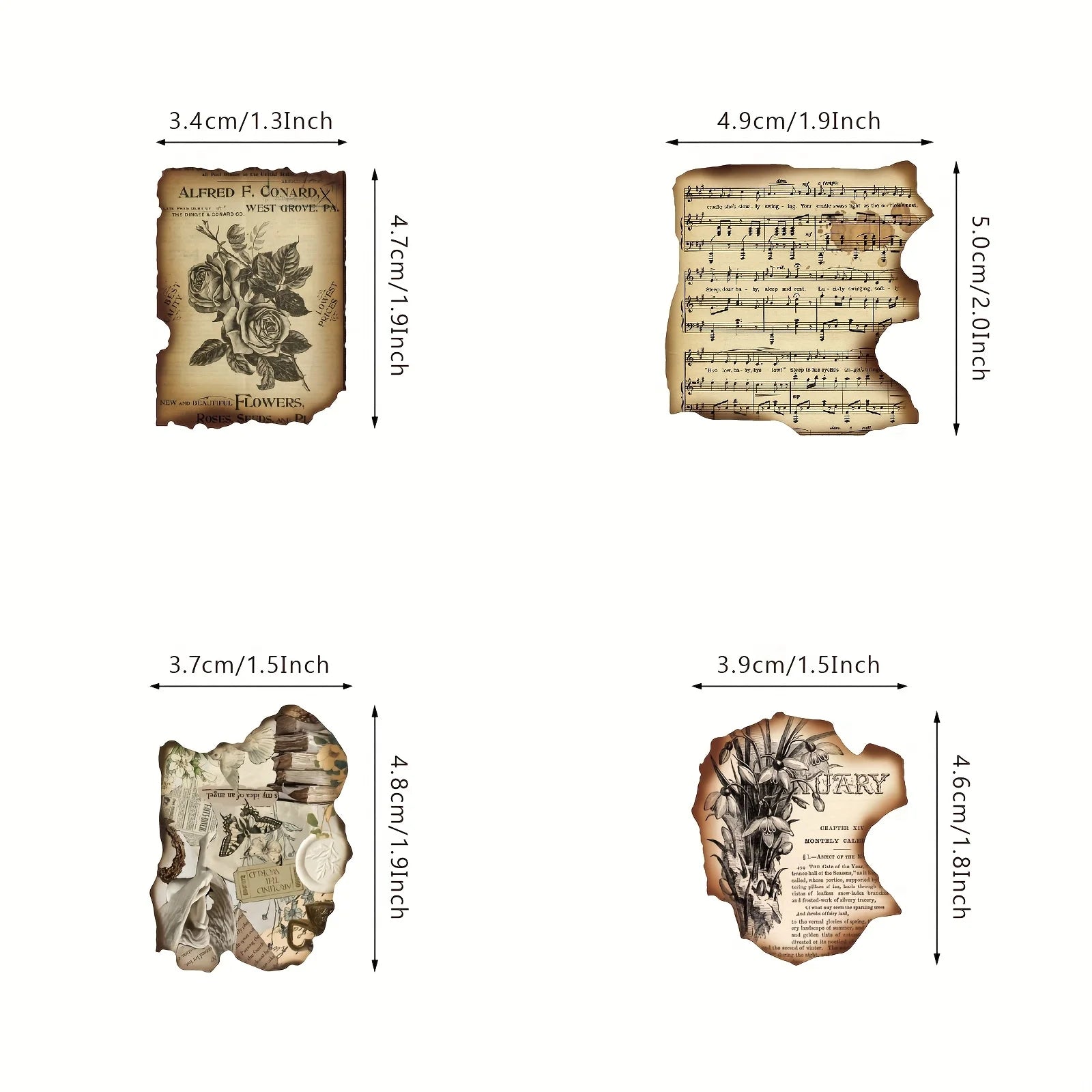 50 Pcs Vintage Burnt Stickers, Historical Creative Decorative Stickers for Scrapbook Junk Journal Collage DIY Crafts