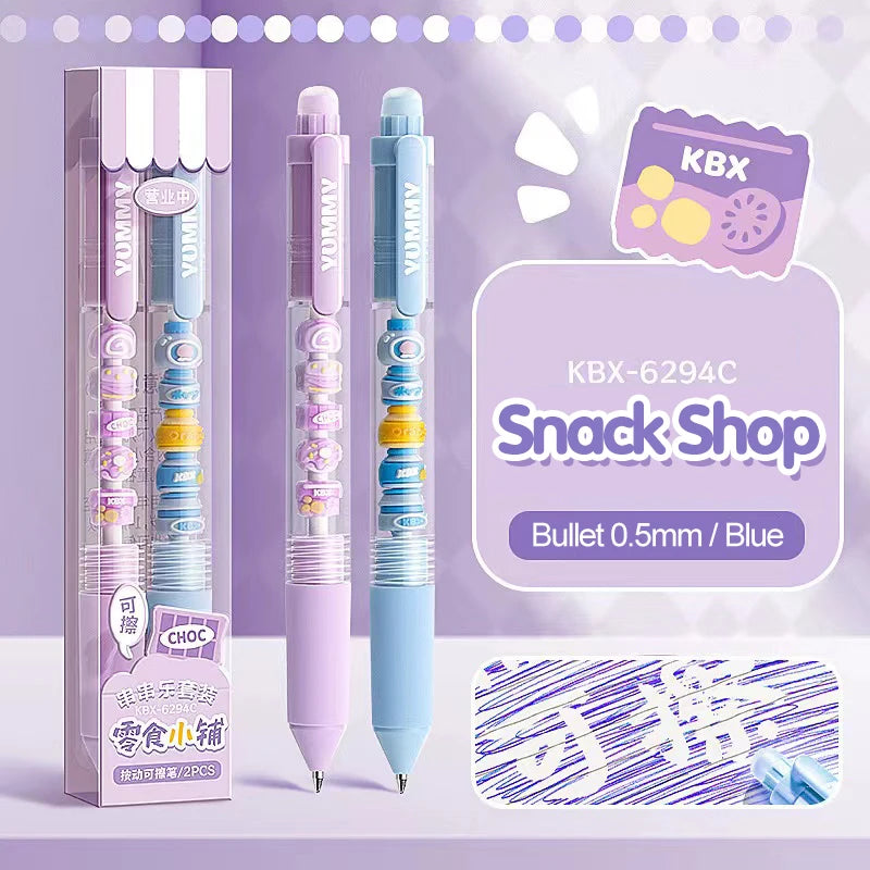 Press to Wipe pen Neutral Pen Ballpoint Pen Third Grade Easy to Wipe Student Cartoon Crystal Blue Neutral Pen Thermal Eraser