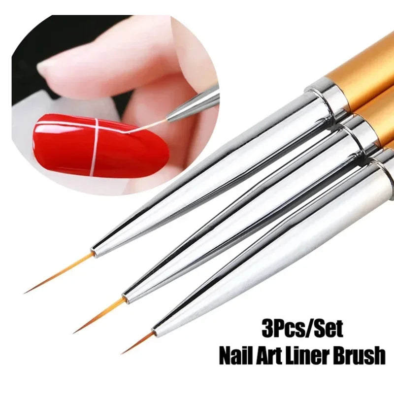 3Pcs Acrylic French Stripe Nail Art Liner Brush 3D Tips Line Stripes DIY Drawing Pen UV Gel Brushes Painting Pen Manicure Tools